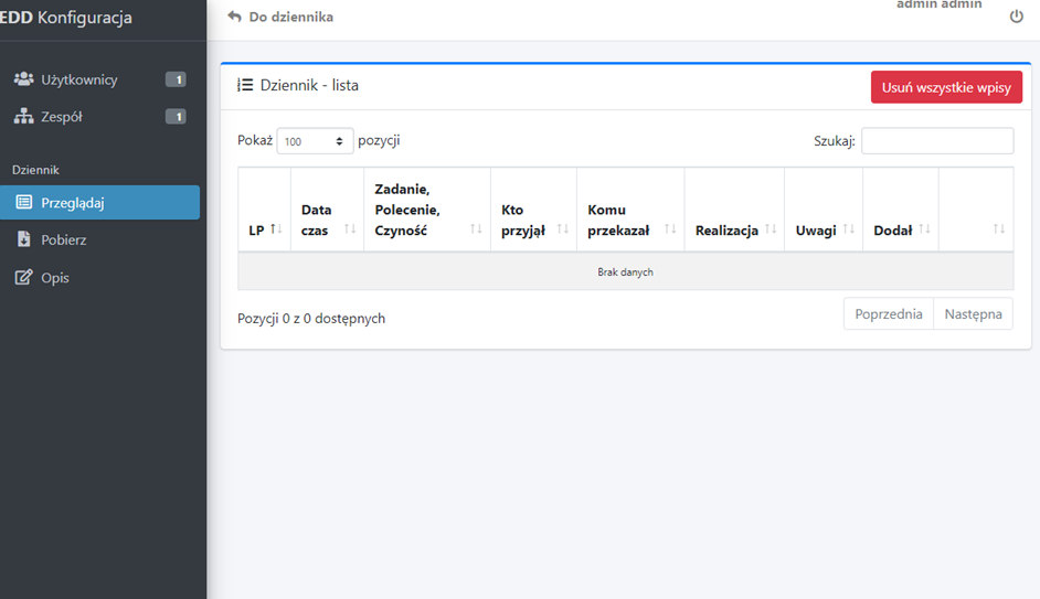 Panel Administracyjny - Przegladanie Dziennika